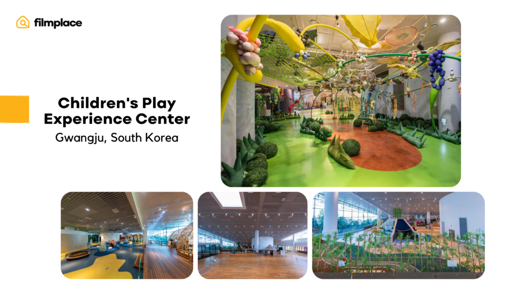 A collage of images from Filmplace's children's play experience center in Gwangju Seouth Korea