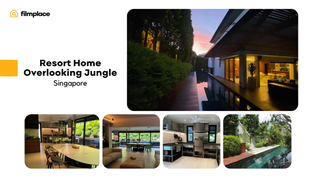 A collage of images from Filmplace's resort home ovelooking jungle in singapore