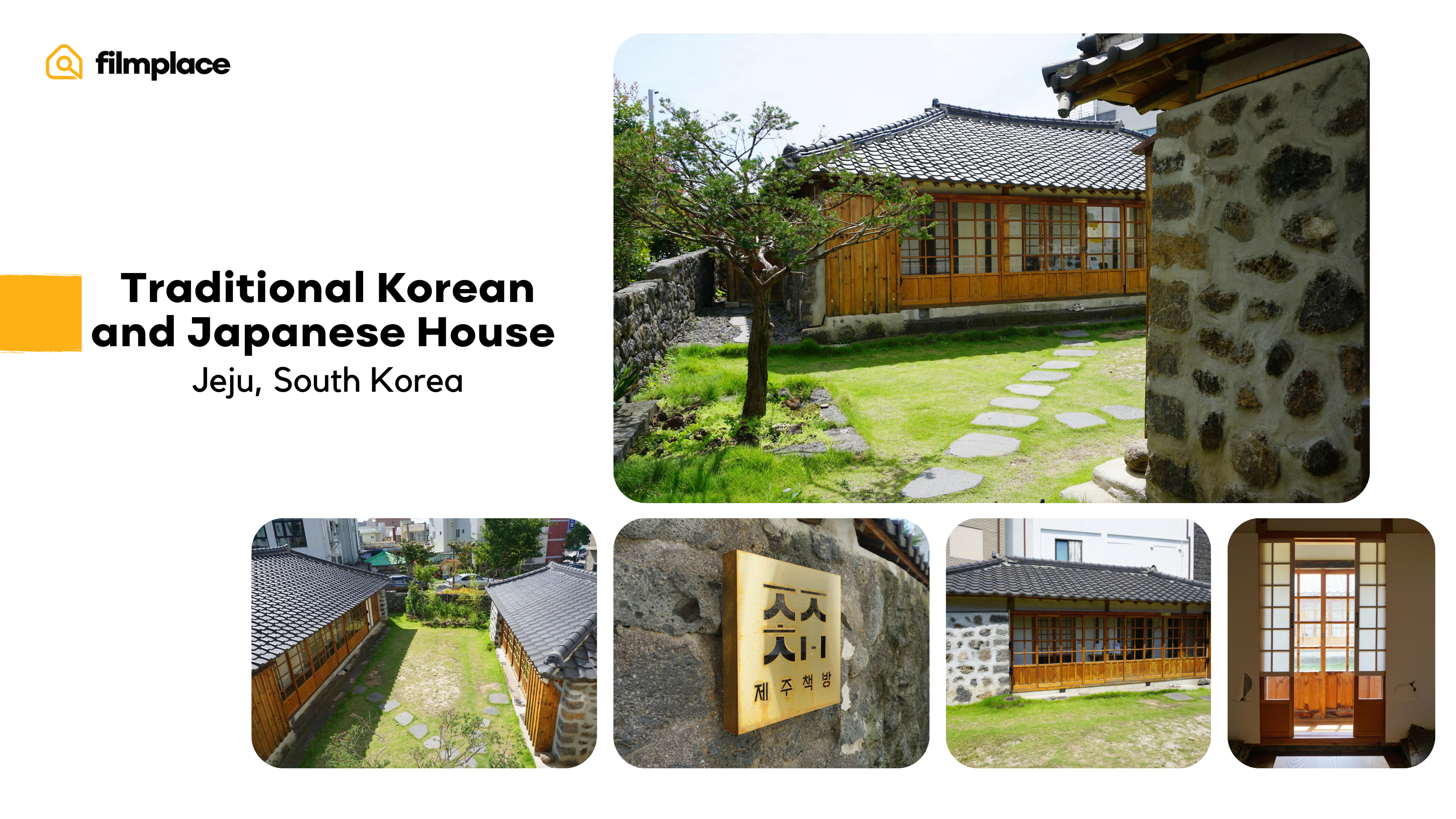 Filmplace first top film location pick April: listing 12492 traditional Korean and Japanese houses in Jeju South Korea photo collage