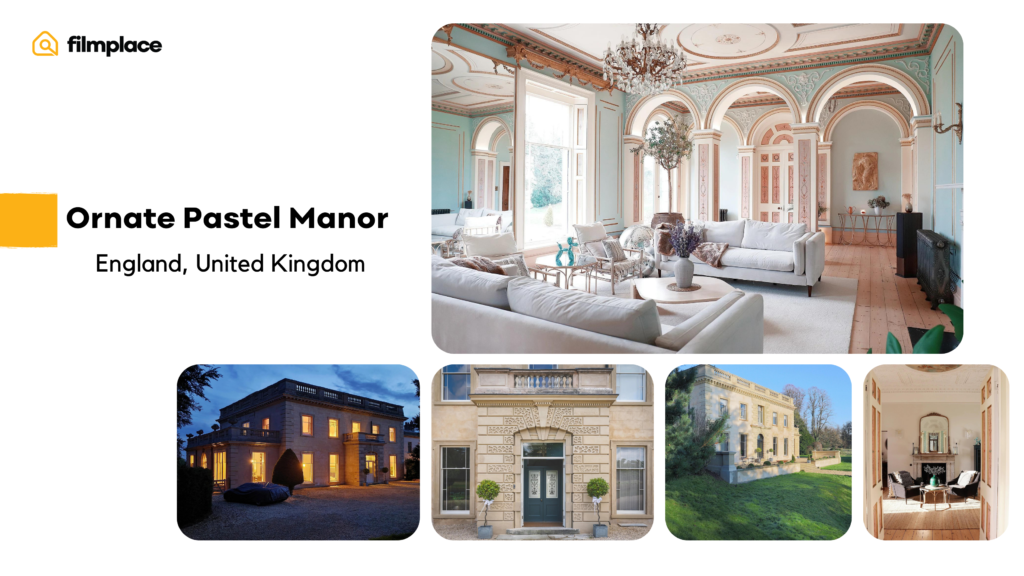 Filmplace first top film location pick march: listing 12882 Ornate Pastel Manor in England, United Kingdom photo collage