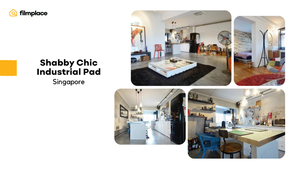 Filmplace top location pick for May: listing 11561 Shabby chic industrial indie pad in Singapore, photo collage.